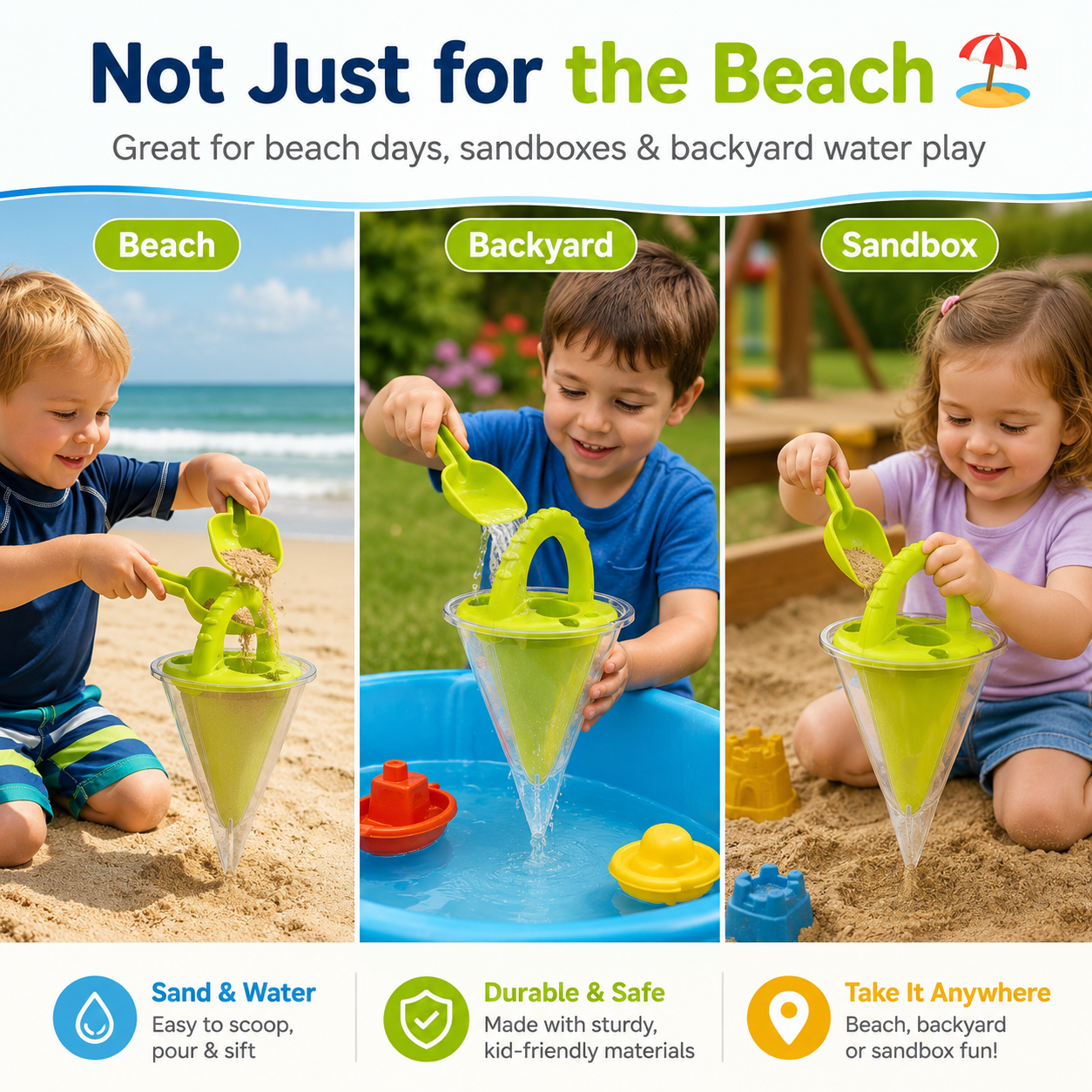 ๐๏ธ Kids Sand & Water Funnel Toy with Sifting Shovel โ Keeps Kids Busy All Afternoon ๐