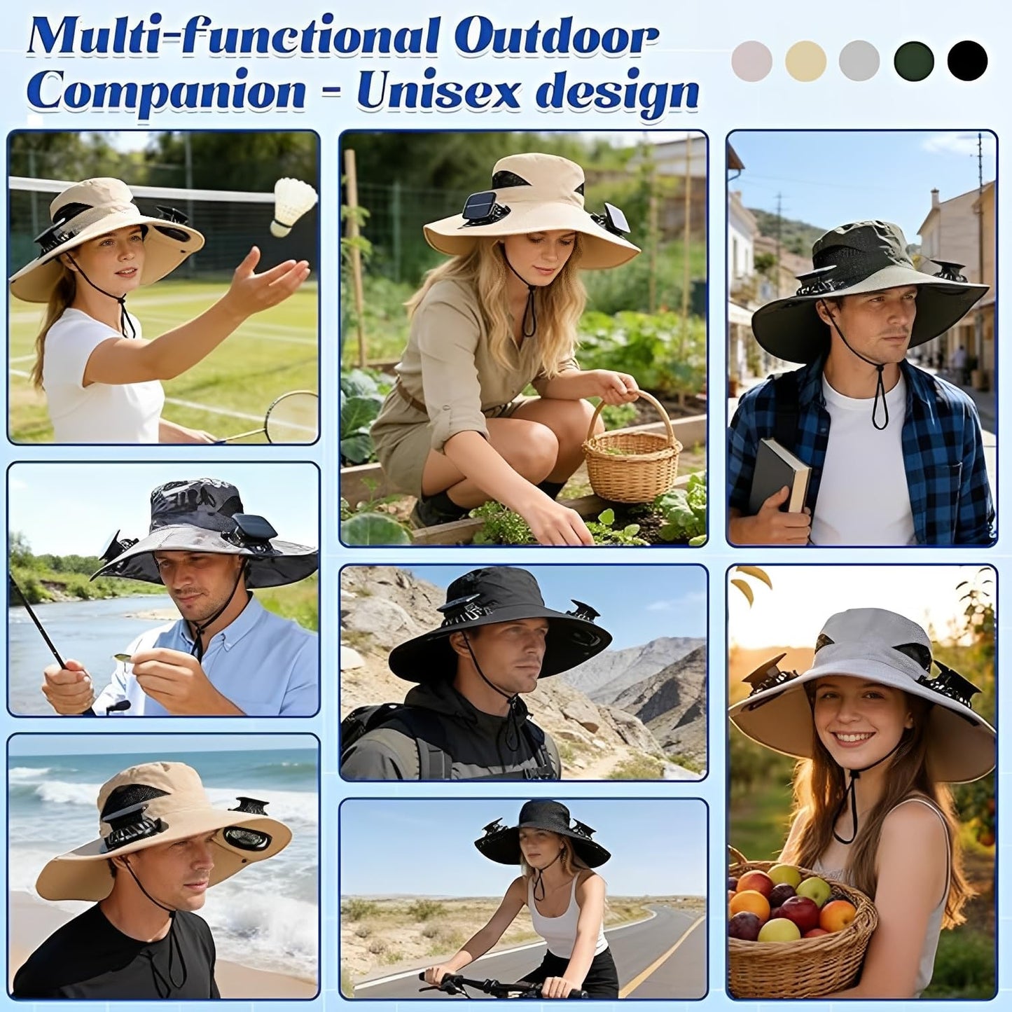 Hat with Fans Solar Power 2-in-1