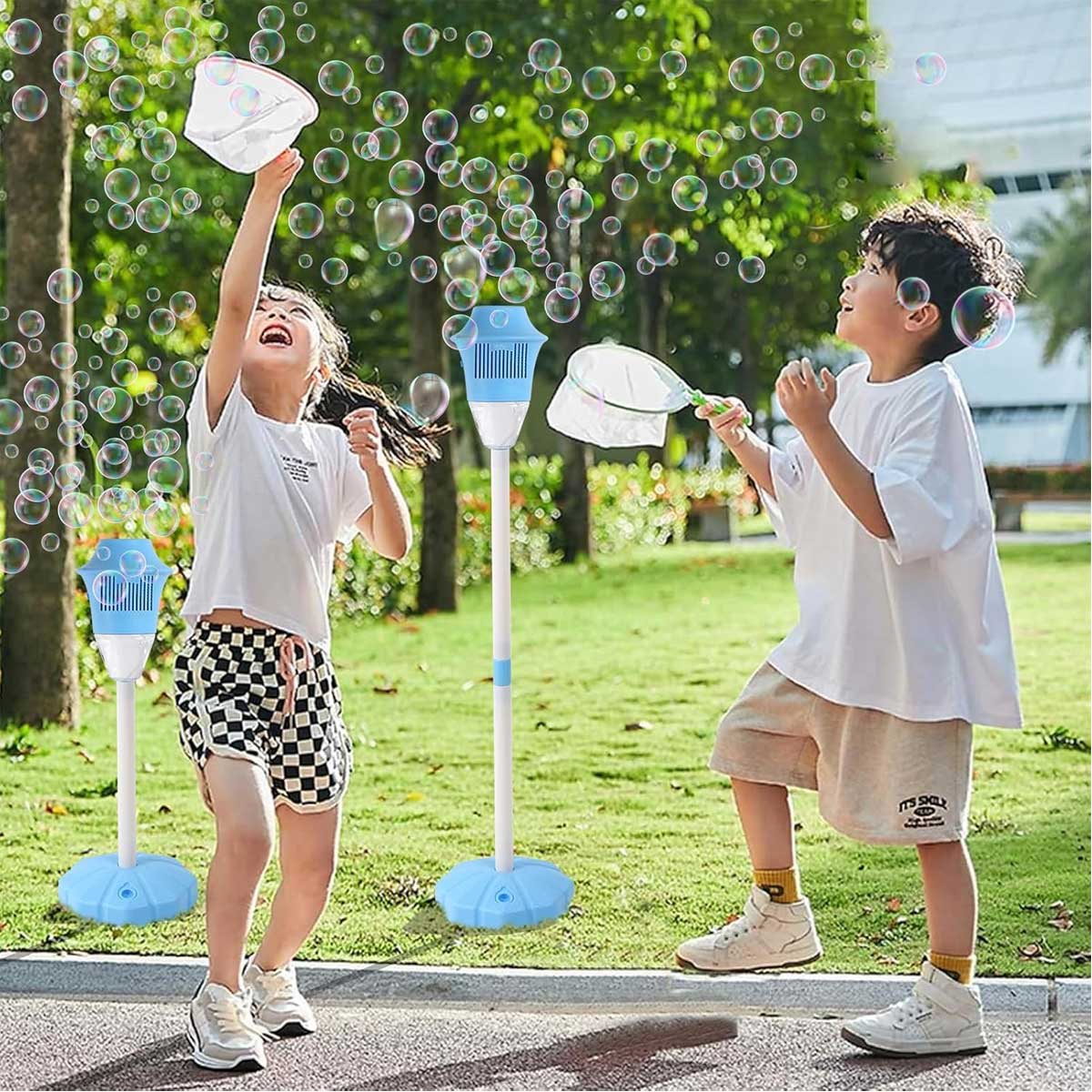 🔥Last Day 49% OFF🔥Bubble Maker Stand, 47Inch Battery Operated Standing Bubble Machine with Lights and Music