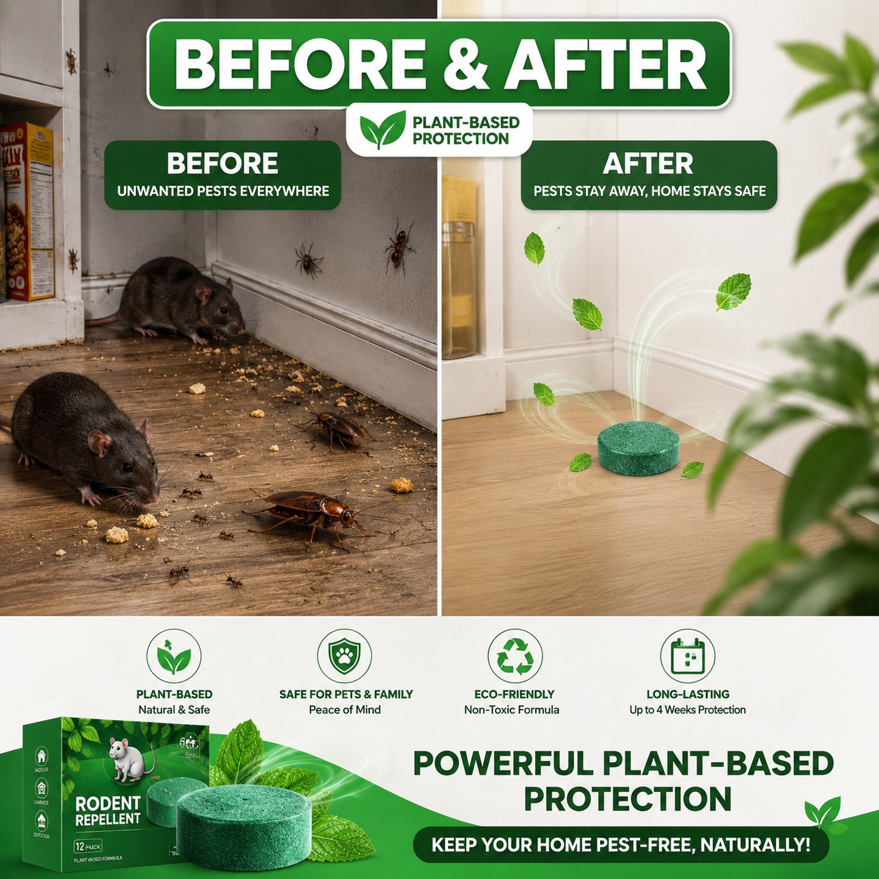 🏆Flash Sale 5K+ SOLD!🔥🟢 Natural Peppermint Rodent Repellent Tablets – 10 Pack