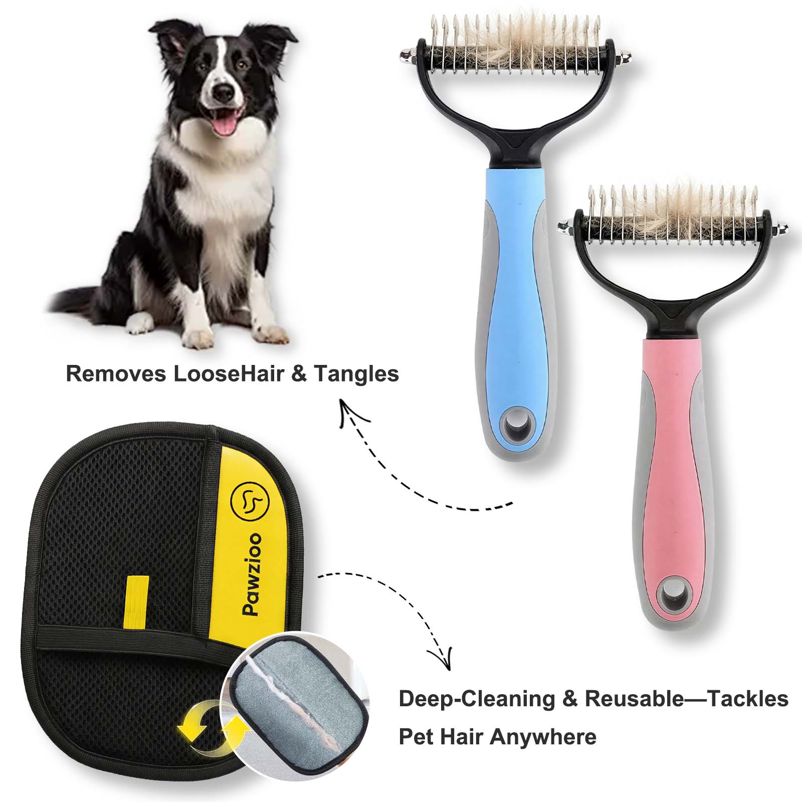 Large (Blue + Pink) – Clipping Comb + Latest Fur Cleaning Hand Brush
