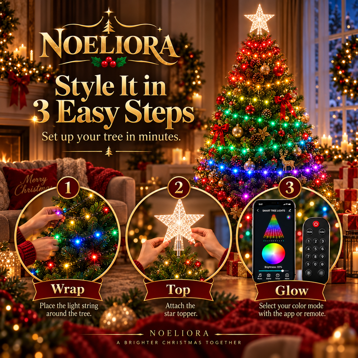 ✨Free shipping to your door✨Smart Christmas Tree Lights – App-Controlled Color Effects