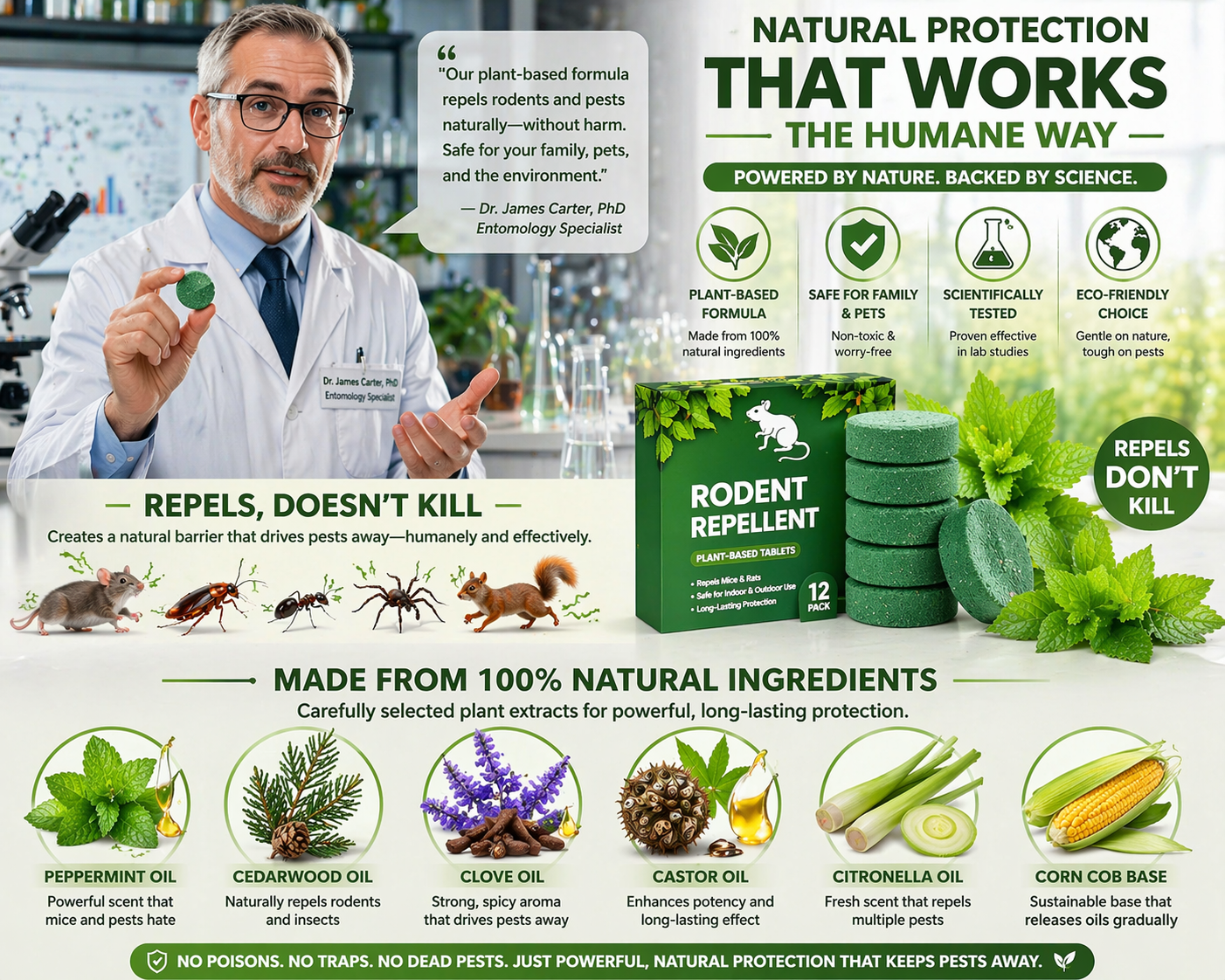 🏆Flash Sale 5K+ SOLD!🔥🟢 Natural Peppermint Rodent Repellent Tablets – 10 Pack