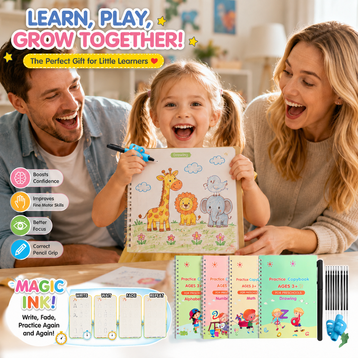 💥LAST DAY SALE 50%OFF💥📚MagicBook | Kids Practice Copybook Set (4Pcs/Set)