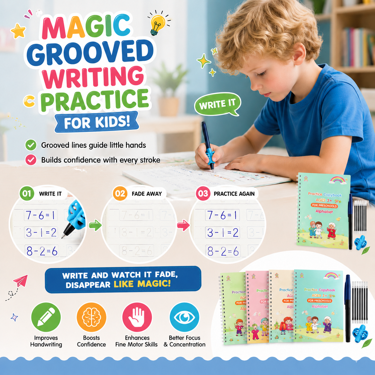 💥LAST DAY SALE 50%OFF💥📚MagicBook | Kids Practice Copybook Set (4Pcs/Set)