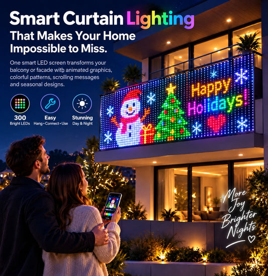 ✨ Turn Your Balcony Into A Giant LED Light Show! 🎄 Smart 300-LED Animated Mesh Screen 🎆📱