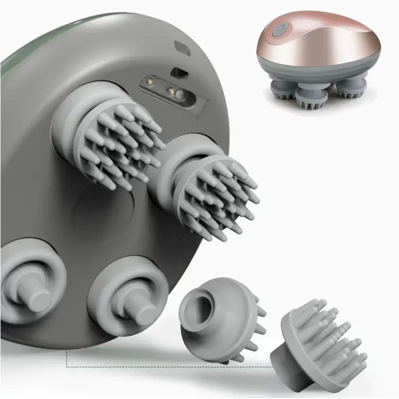Pet Head Electric Massager for Cats and Dogs, 4 Silicone Heads with 96 Nodes, 3 Speed 360° Kneading Vibration, Relax Muscles Improve Circulation