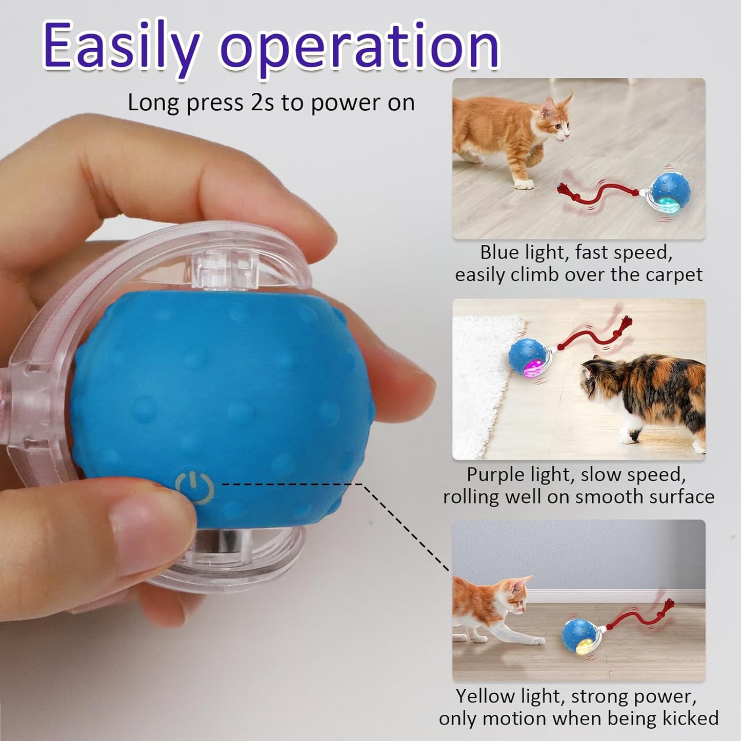🔥LAST DAY 49% OFF-Interactive Cat Toys Ball for Indoor Cats Fast Rolling on Carpet, Chirping & Motion Activate Cat Toys