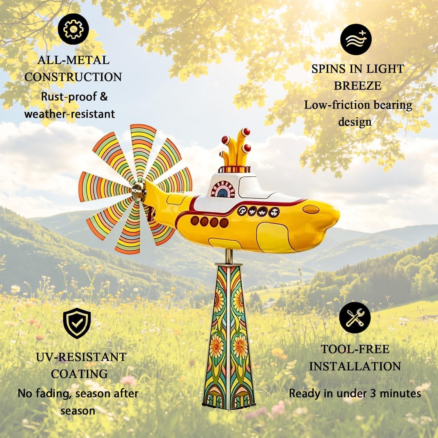 🎁Flash Sale⚡1.5K+ SOLD! 🔥Yellow Submarine Wind Spinner for Garden