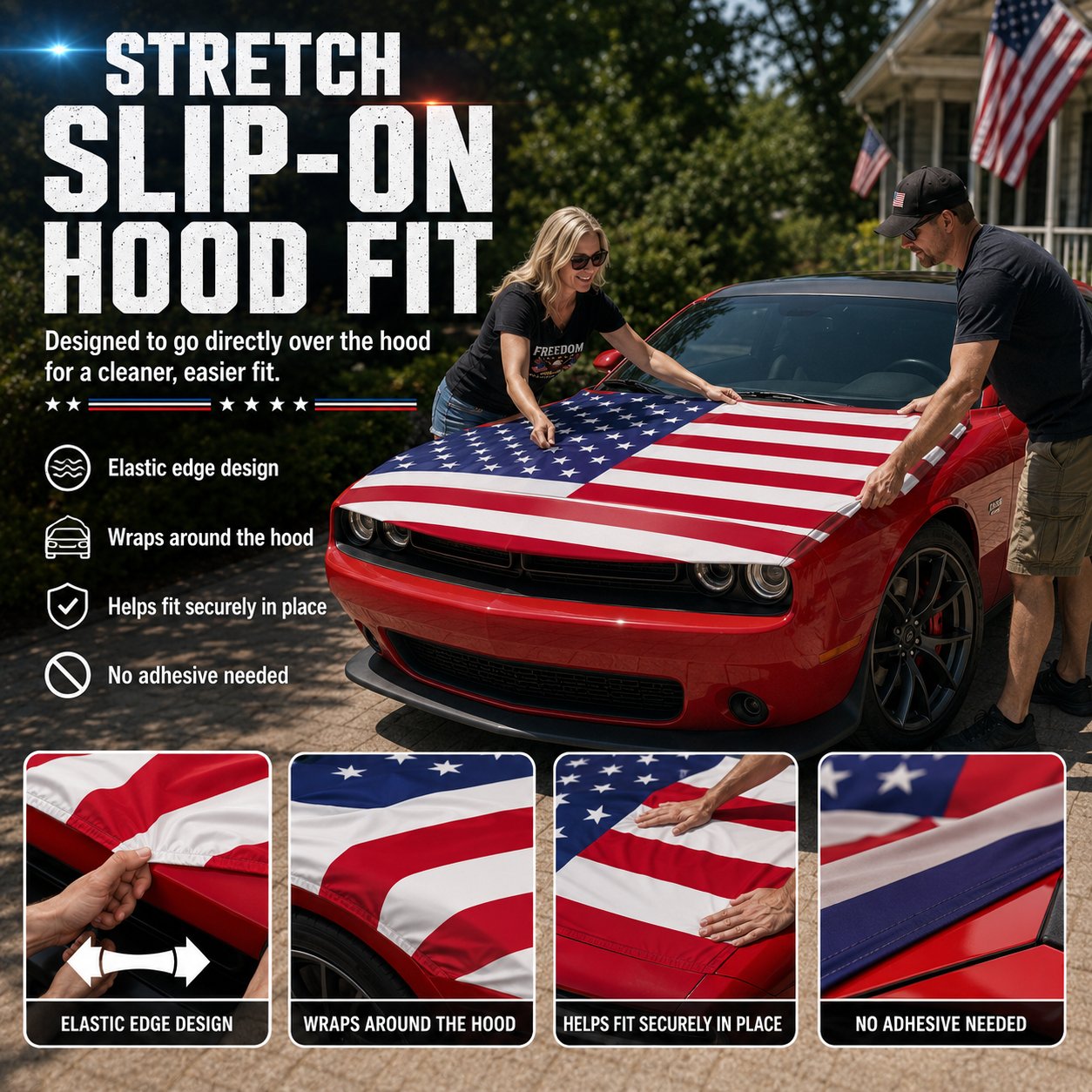 🔥Limited time 49% OFF🚗Patriotic American Flag Car Hood Cover