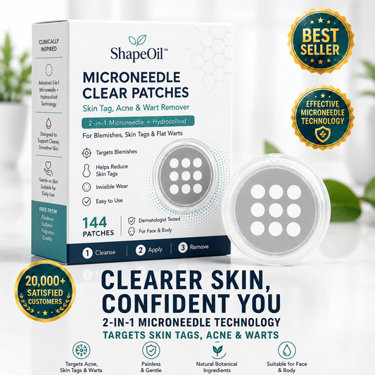 ✨ShapeOil®2-in-1 Microneedle & Hydrocolloid Patch🍀| Removes Raised Moles, Acne, Flat Warts & Skin Tags | Helps Improve Wrinkles, Scars & Blemishes | Invisible Patches for Face & Body