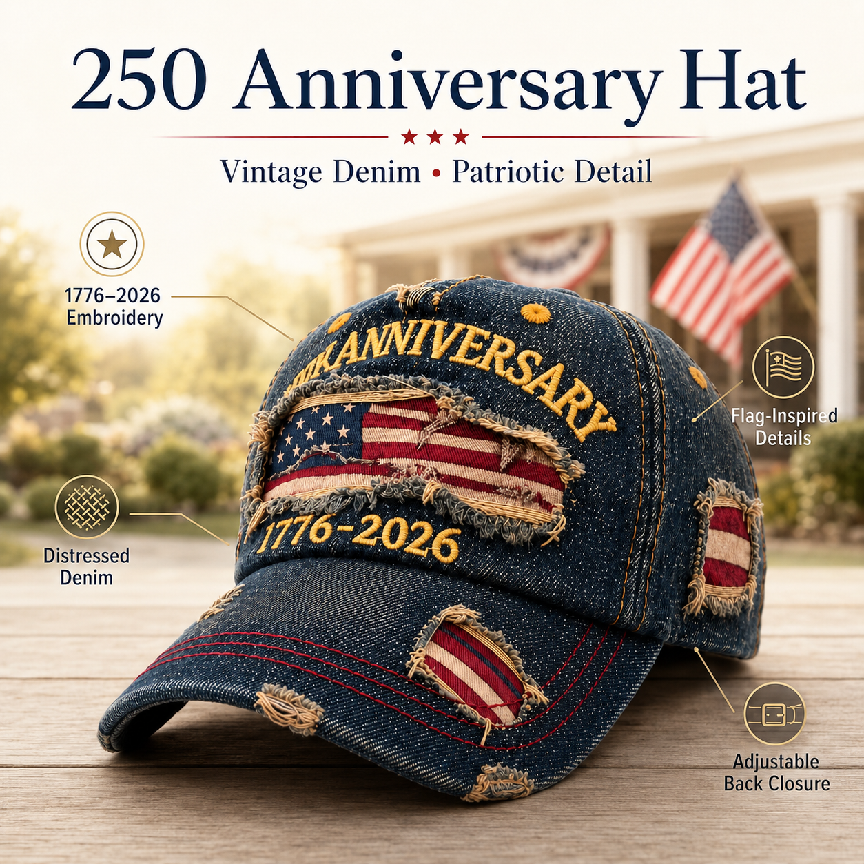 🇺🇸 250th Anniversary Patriotic Denim Hat