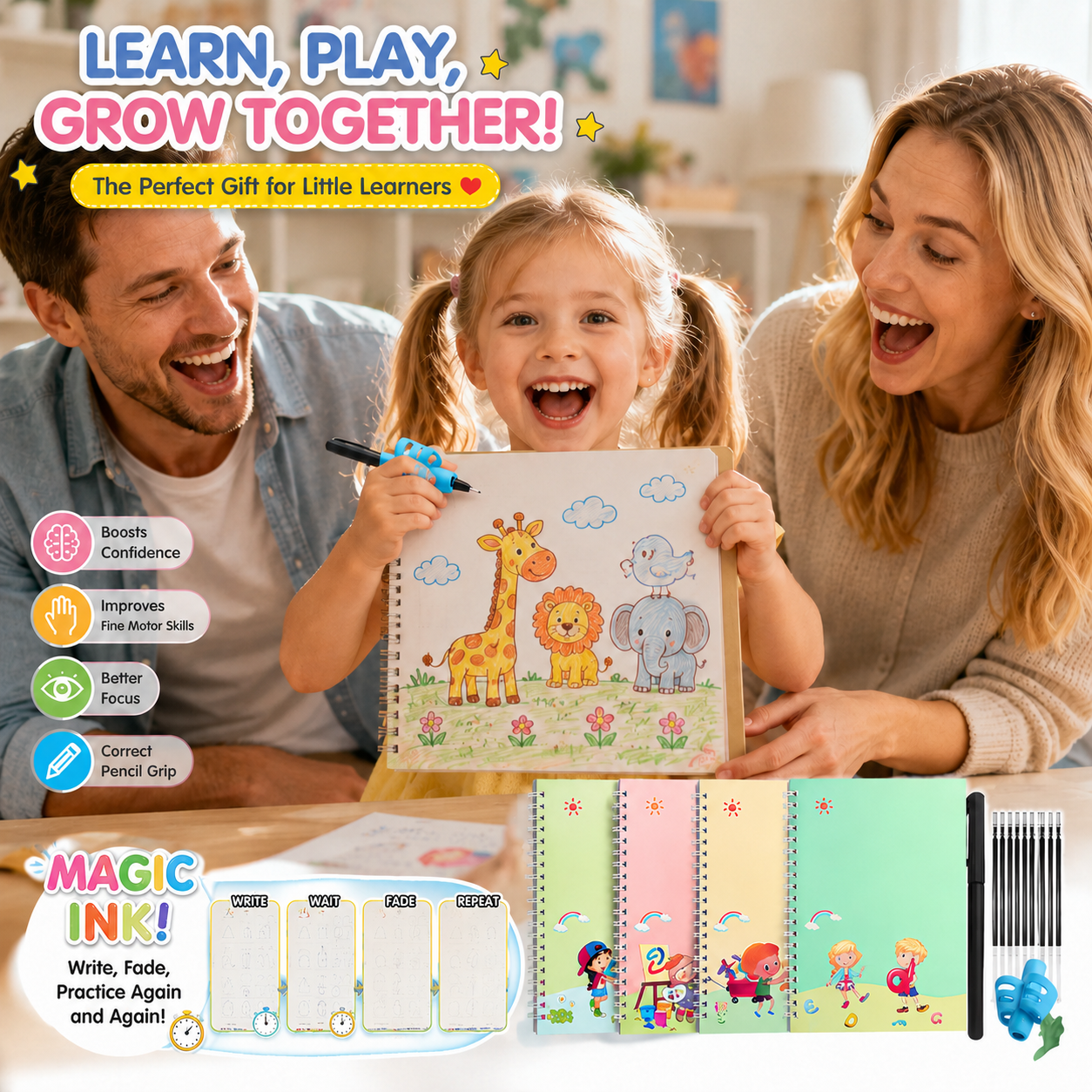 💥LAST DAY SALE 50%OFF💥📚MagicBook | Kids Practice Copybook Set (4Pcs/Set)