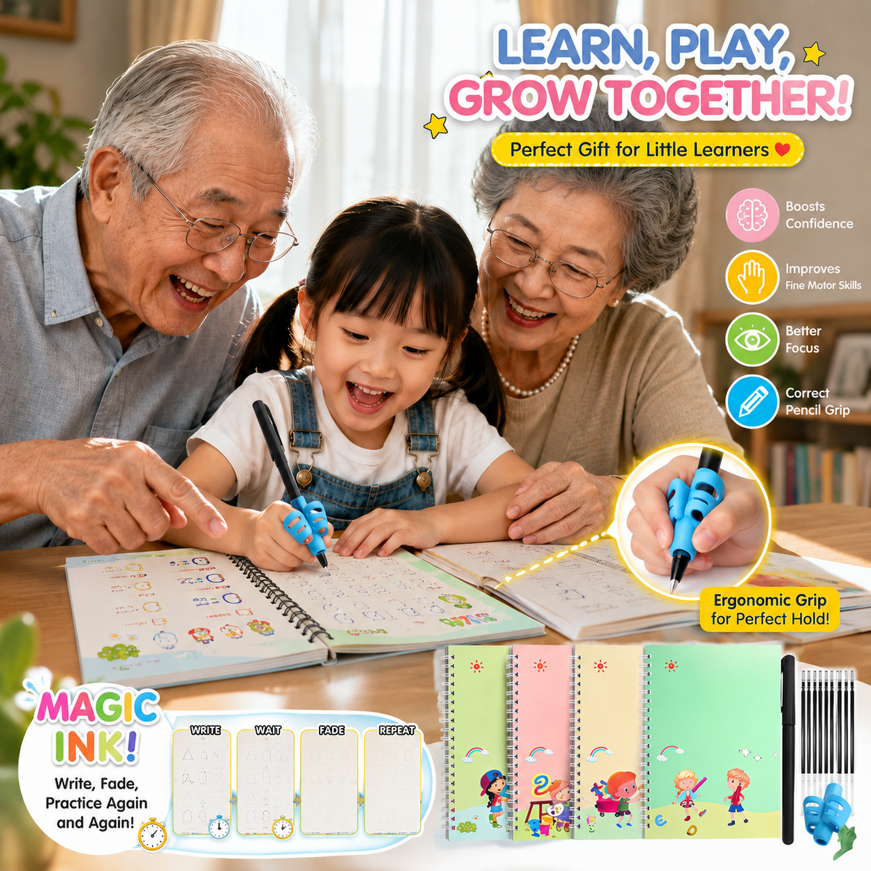 💥LAST DAY SALE 50%OFF💥📚MagicBook | Kids Practice Copybook Set (4Pcs/Set)