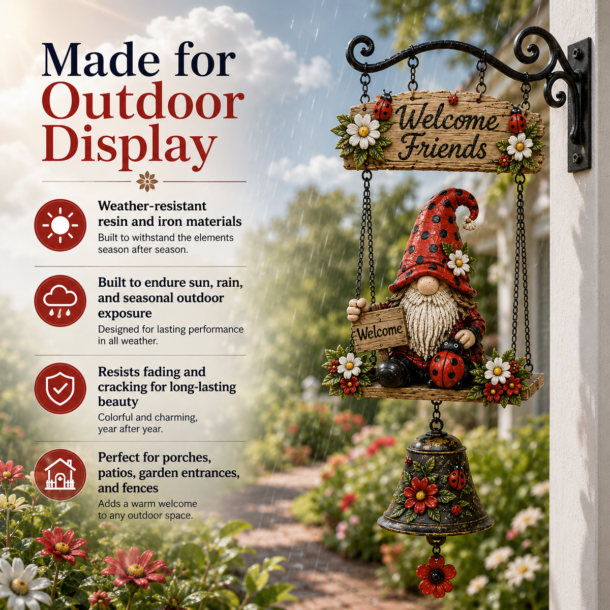 🔥Limited time 49% OFF – Rustic Garden Gnome Bell Outdoor Decor 🐞🌼