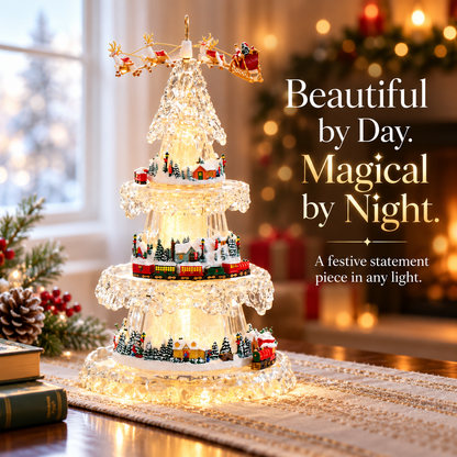 🎄 Musical Christmas Tree with Animated Train – Light-Up Acrylic Holiday Village Tabletop Decoration
