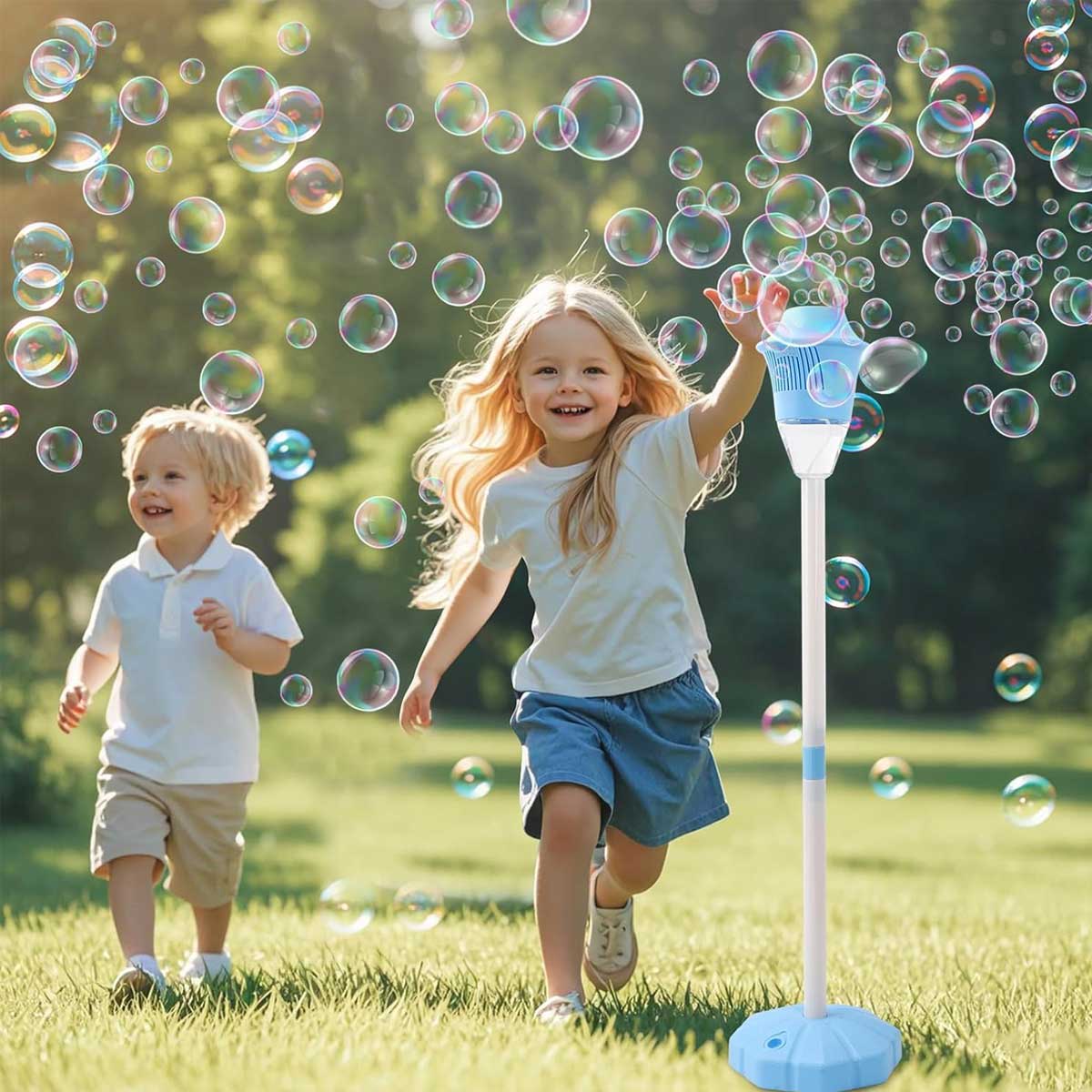 🔥Last Day 49% OFF🔥Bubble Maker Stand, 47Inch Battery Operated Standing Bubble Machine with Lights and Music