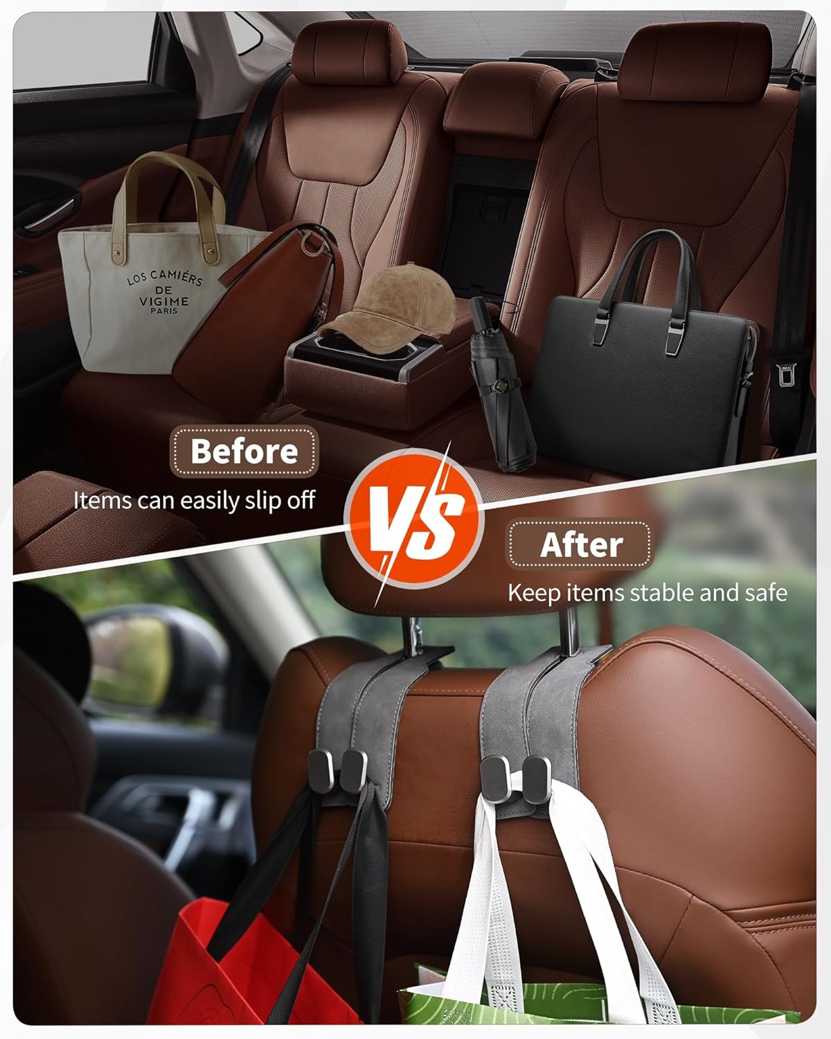 🔥Last Day 49% OFF🔥4 Counts Car Seat Headrest Hook, Improved Car Seat Back Double