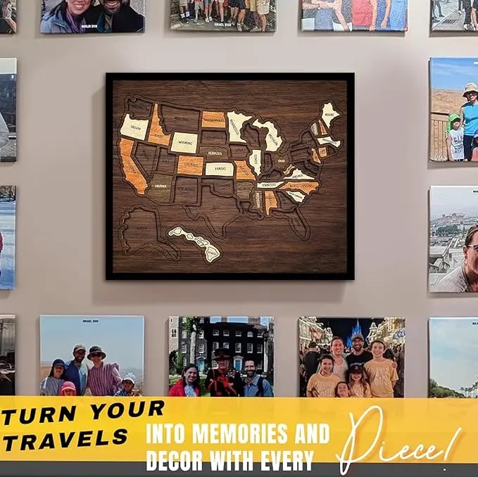 🔥Last Day 49% OFF -🇺🇸 Wooden USA Travel Map Puzzle🧩A Stylish Way to Track Your Journey & Memories