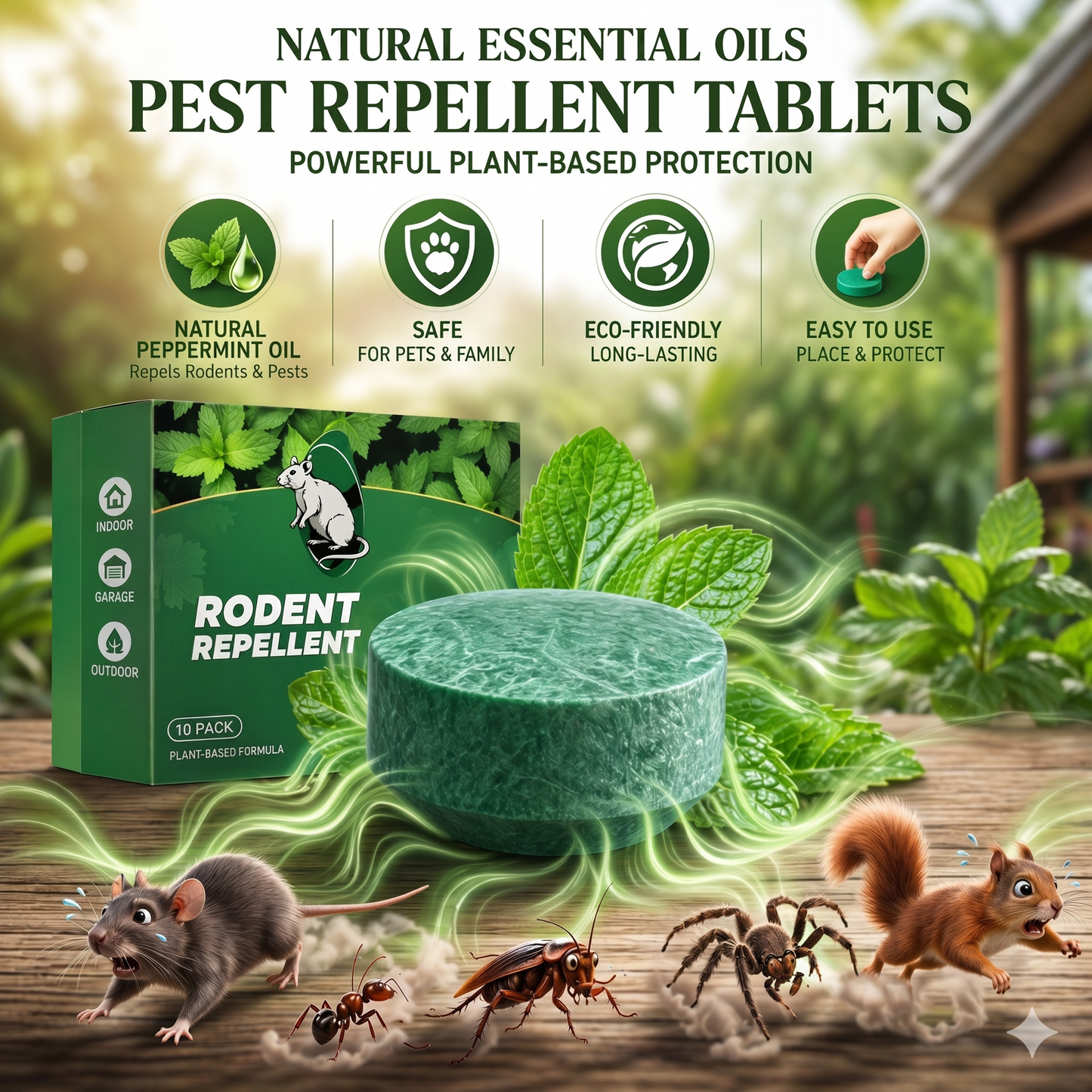 🏆Flash Sale 5K+ SOLD!🔥🟢 Natural Peppermint Rodent Repellent Tablets – 10 Pack