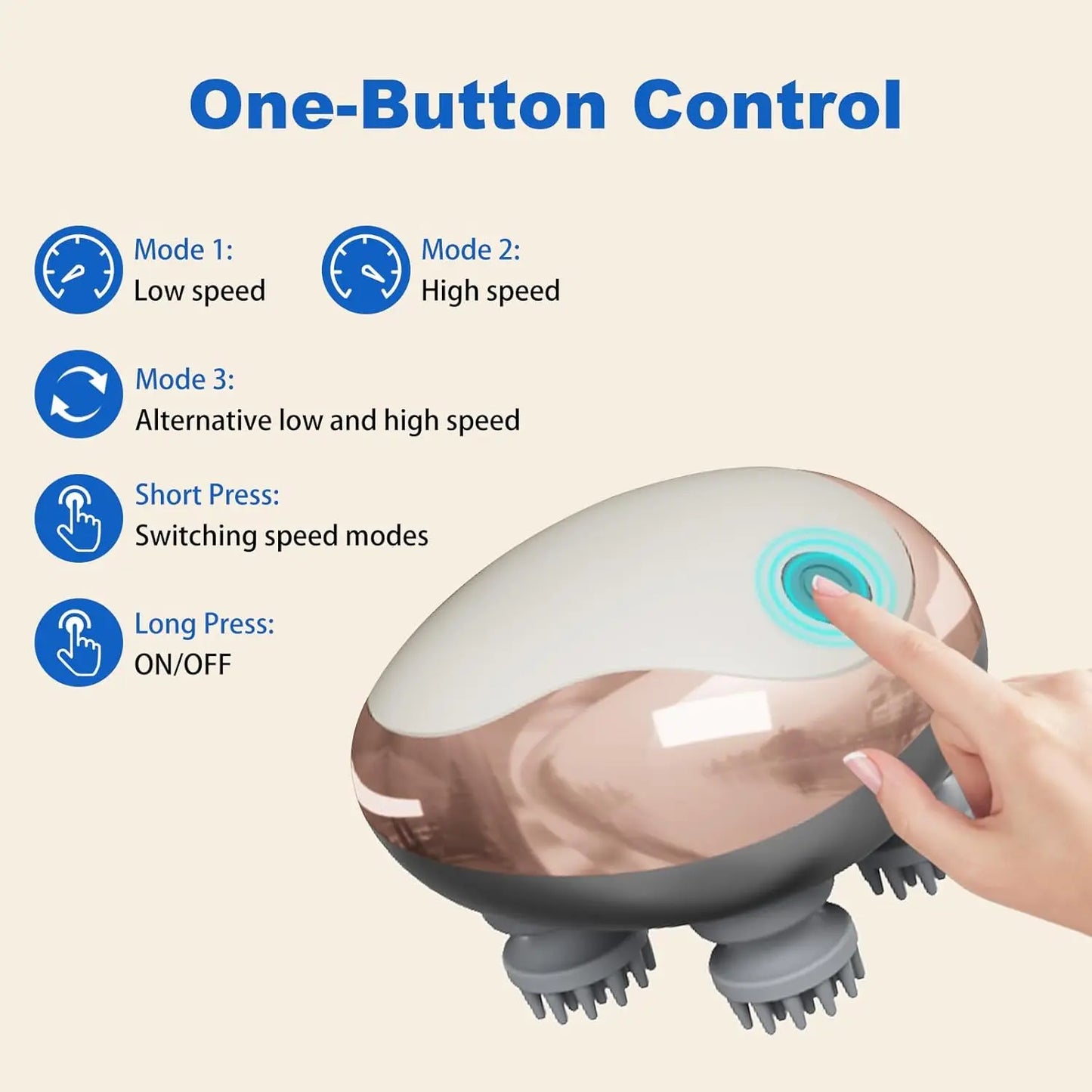 Pet Head Electric Massager for Cats and Dogs, 4 Silicone Heads with 96 Nodes, 3 Speed 360° Kneading Vibration, Relax Muscles Improve Circulation
