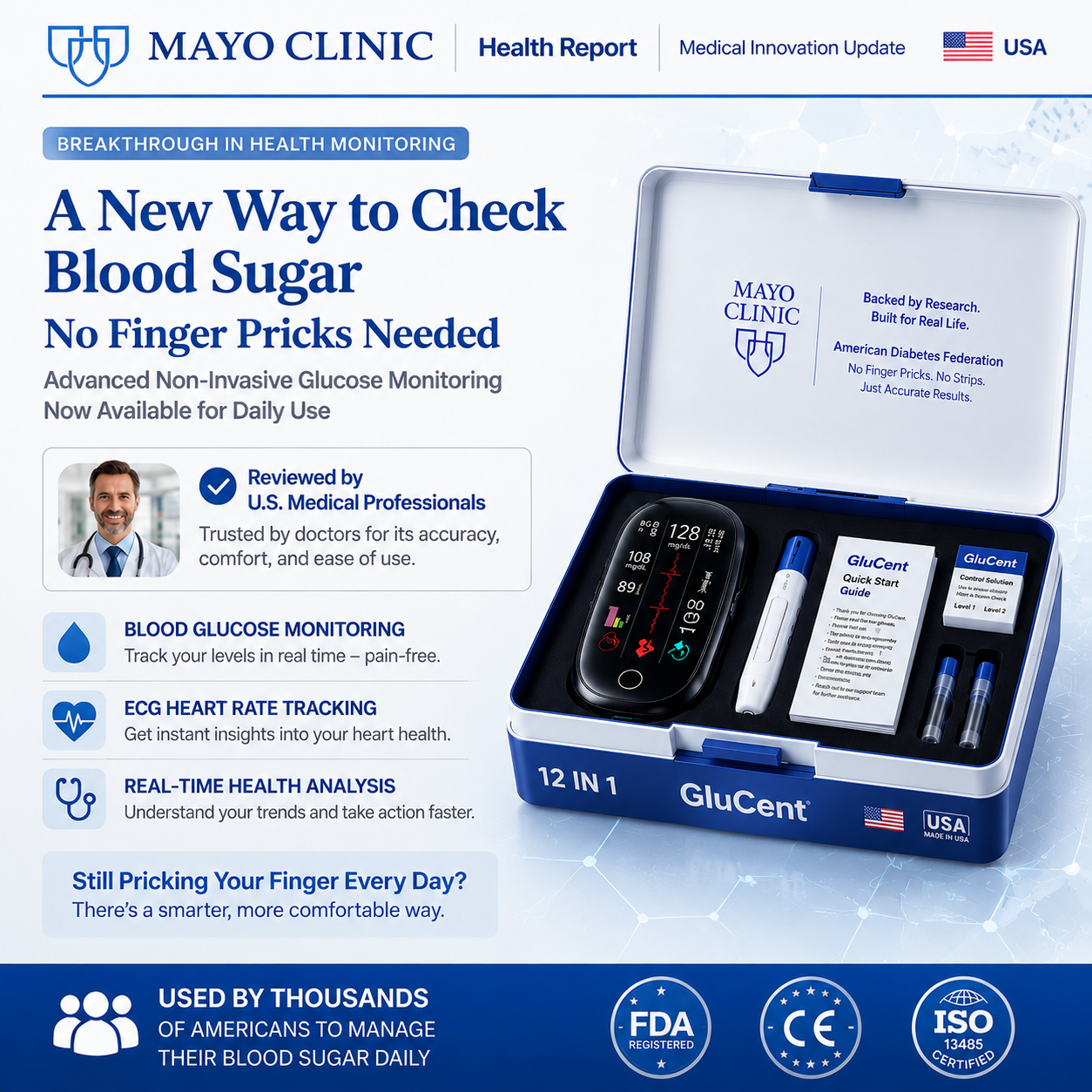 🔥Final 2 Hours : Only Limited Stock Left🏆GluGent™ Non-Invasive Blood Glucose Meter 99.9% Accuracy （Mayo Clinic Recommended）